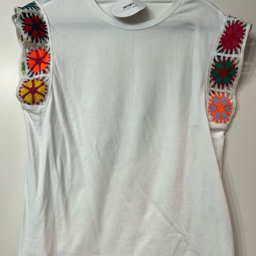 White Crochet Sleeve Women's Top